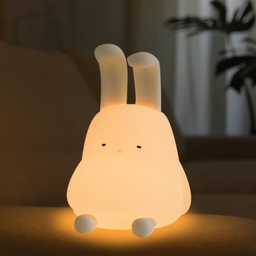 Cute Bunny Lamp, Kawaii LED Desk Decor Nightlight with Phone Stand Feature, Super Squishy Silicone Portable Light with Timer, Xmas Birthday Ideal