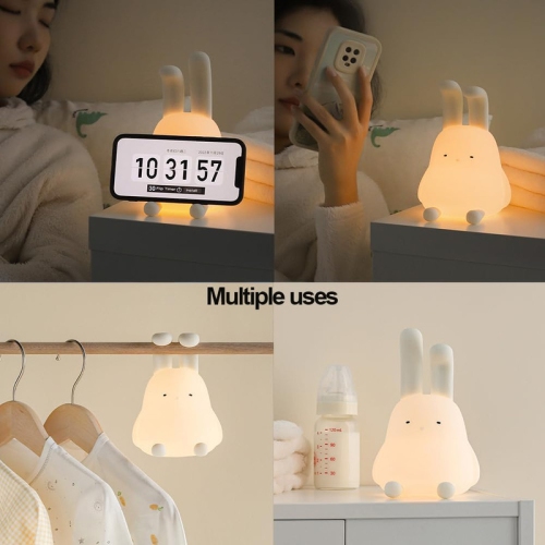 Cute Bunny Lamp, Kawaii LED Desk Decor Nightlight with Phone Stand Feature, Super Squishy Silicone Portable Light with Timer, Xmas Birthday Ideal