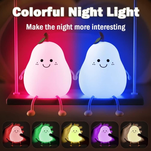 Night Light for Kids, Cute Silicone Nursery Pear Lamp for Baby and Toddler,Fruit NightLight for Boys and Girls,Squishy Night Lamp for Bedroom,Kawaii