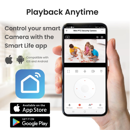 OSI Smart Indoor Wi-Fi Mini PTZ Security Camera - Auto Motion Tracking, Motion Detection, 2-Way Audio, Night Vision, Remote Access, Alexa & Google