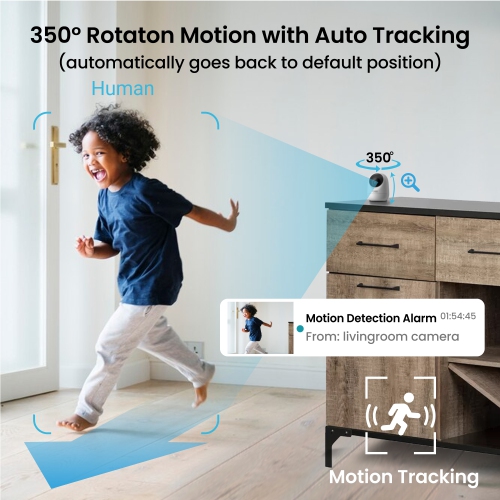 OSI Smart Indoor Wi-Fi Mini PTZ Security Camera - Auto Motion Tracking, Motion Detection, 2-Way Audio, Night Vision, Remote Access, Alexa & Google