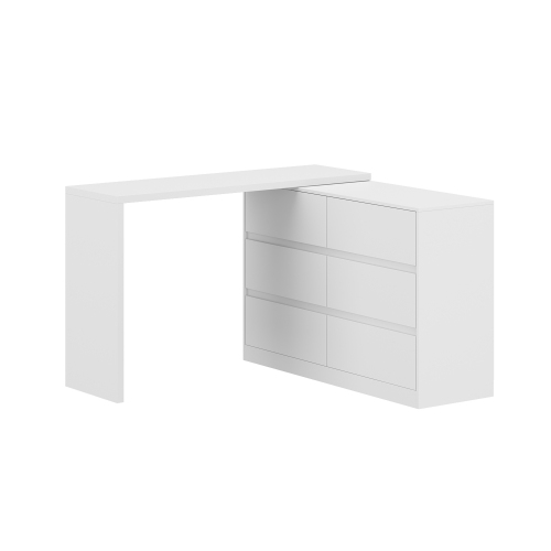 FAMAPY  Modern Corner Vanity Table With Storage Drawers (51.2" W X 15.7" D X 32.7" H) In White