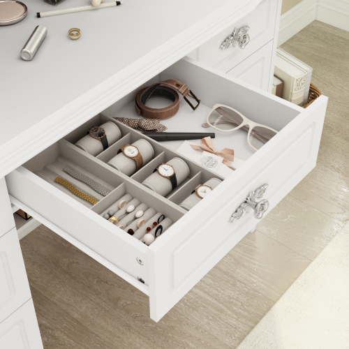 Famapy Vanity Desk Set Makeup Table with Large Lighted Mirror, Dressing Table with 9 Drawers, Storage Shelves for Bedroom White