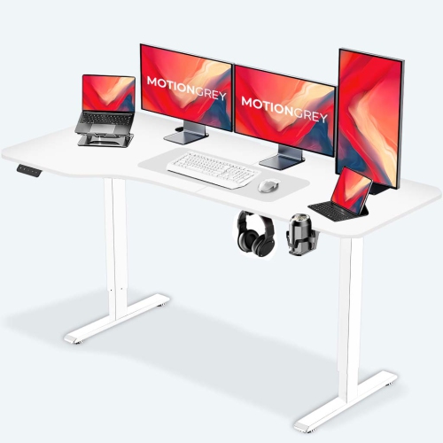 MotionGrey – Bureau debout en L à hauteur réglable, 160x60&nbsp;cm, bureau en coin, bureau en L, support de bureau assis/debout électrique, surface d