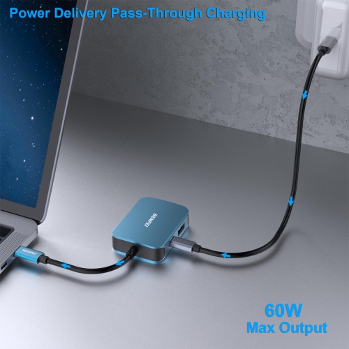 BENFEI 4-in-1 USB C Hub, to HDMI, VGA, USB, Power Delivery for iPhone 15, MacBook, iPad, Blue