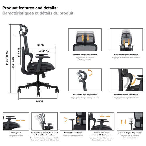 Kopplen Ergonomic High-Back Polyester Task Chair - Black