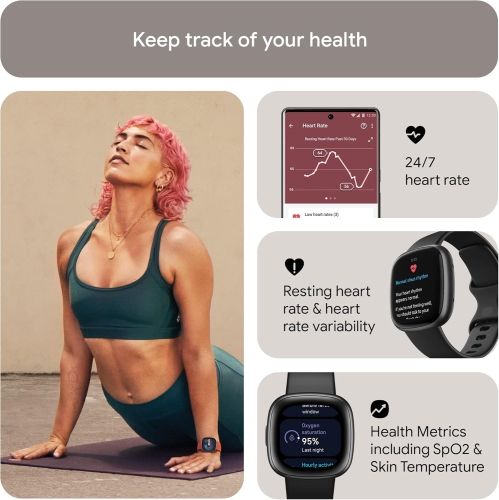 Remis à neuf - montre intelligente de mise en forme Versa 4 de Fitbit pour hommes et femmes avec préparation quotidienne, GPS, fréquence cardiaque
