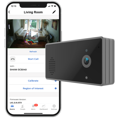 Sentinare Fall Detection & Medical Alert Device for Seniors & Elderly | No Monthly Fee | Videoless Real Time Streaming Privacy Protection Camera Sens