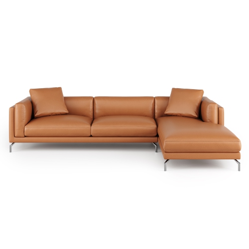 Valencia Zadar Leather Sofa with Right Chaise, Cognac