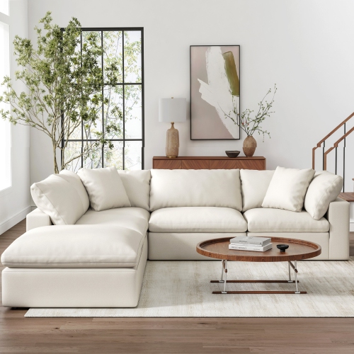 Valencia Ophelia Fabric Modular Sectional Sofa, 5 Seaters Left Sectional, Beige