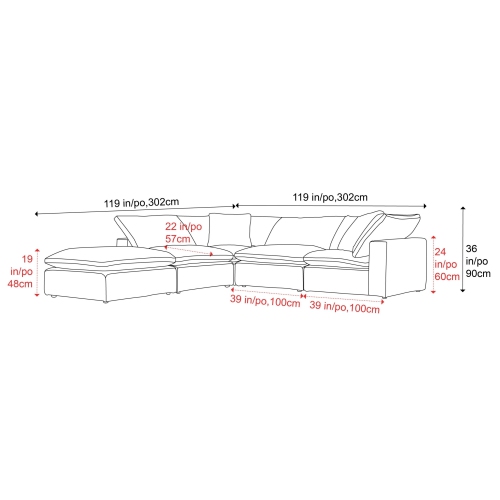 Valencia Ophelia Fabric Modular Sectional Sofa, 5 Seaters Left Sectional, Beige