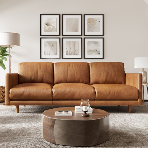 Valencia Toulon Leather Three Seats Sofa, Cognac