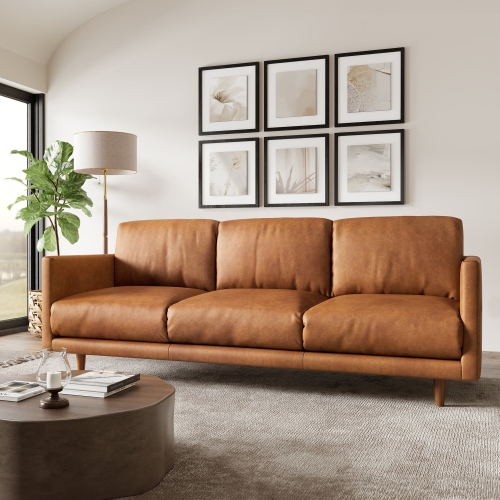Valencia Toulon Leather Three Seats Sofa, Cognac