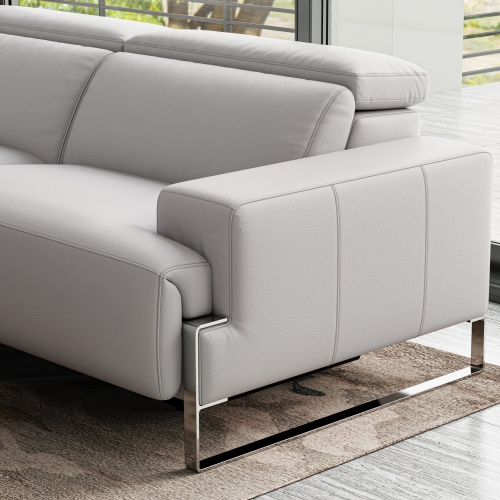 Valencia Melania Top Grain Leather L-Shape Reclining Sectional Sofa, Light Grey