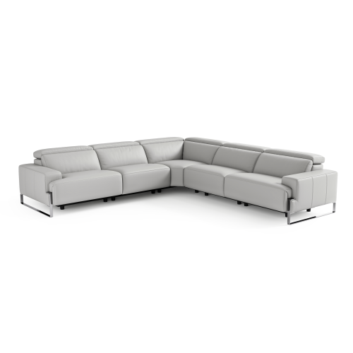 Valencia Melania Top Grain Leather L-Shape Reclining Sectional Sofa, Light Grey