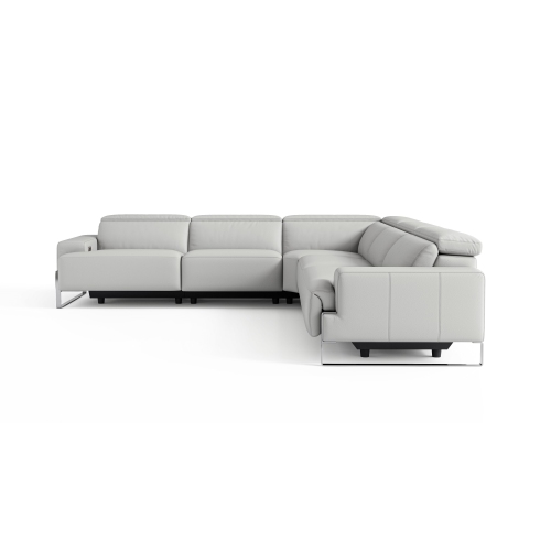 Valencia Melania Top Grain Leather L-Shape Reclining Sectional Sofa, Light Grey