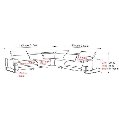 Valencia Melania Top Grain Leather L-Shape Reclining Sectional Sofa, Light Grey