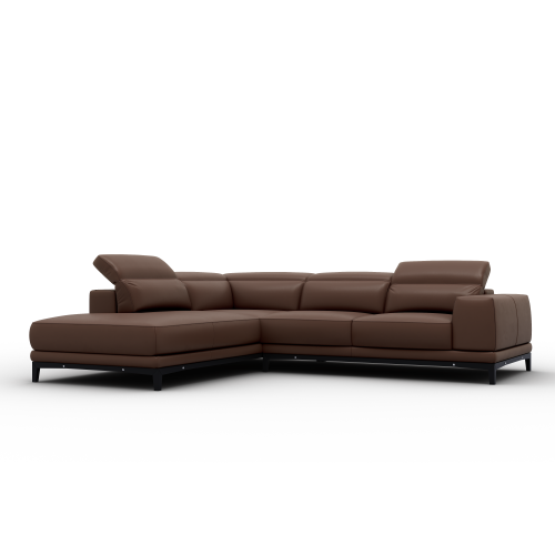 VALENCIA  Valletta Sectional Leather Sofa, L-Shape & Left Chaise In Dark Brown