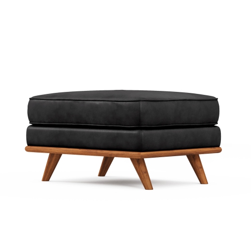 Valencia Artisan Top Grain Leather Ottoman, Black