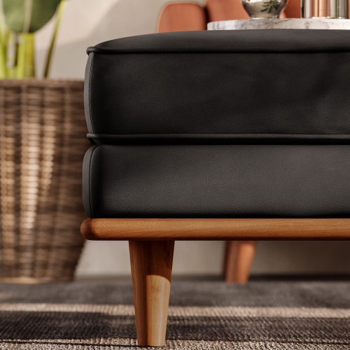 Valencia Artisan Top Grain Leather Ottoman, Black