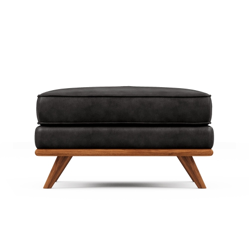 Valencia Artisan Top Grain Leather Ottoman, Black