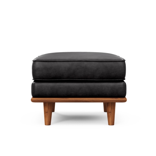 Valencia Artisan Top Grain Leather Ottoman, Black