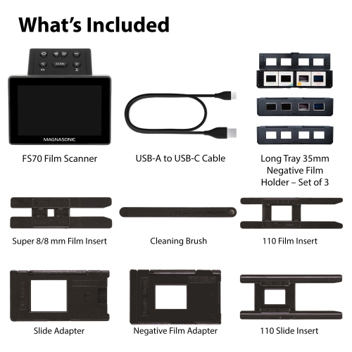 Magnasonic 25MP Film Scanner with Large 5" Display & HDMI, Long Tray Slide Film Holders