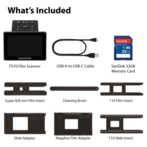 Magnasonic 25MP Film Scanner with 32GB SanDisk SD Card, For 35mm/126/110/Super 8 Film & 135/126/110 Slides