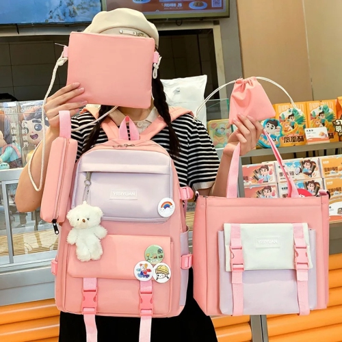 Sac à dos d'école pour filles pour les étudiants du milieu avec style sac à main en toile étanche sac à main stylo sac portefeuille sac d'école