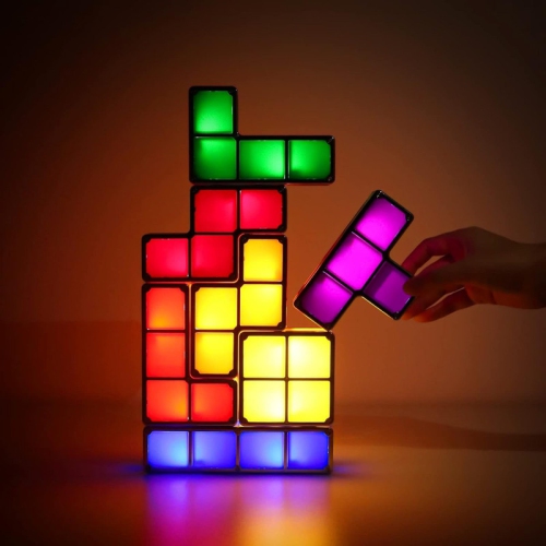 Casse-tête veilleuse, lampe de bureau empilable à induction et à DEL 7 couleurs, 3D casse-têtes Magic Blocks de bricolage pour enfants décoration de