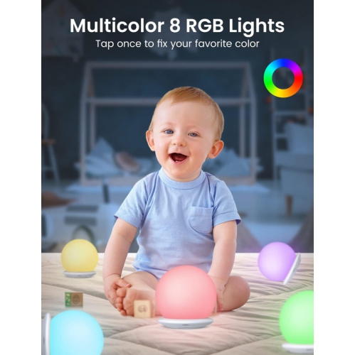 Night Light Kids, Baby Night Light with Touch Control, Warm Light, 8 RGB Colors, USB Rechargeable LED Night Light Lamp for Kids, for Bedroom,
