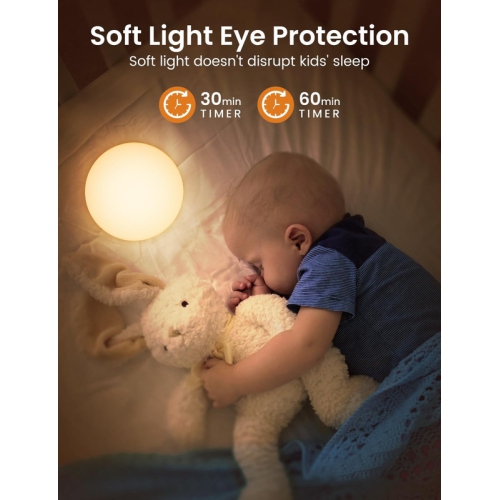 Night Light Kids, Baby Night Light with Touch Control, Warm Light, 8 RGB Colors, USB Rechargeable LED Night Light Lamp for Kids, for Bedroom,
