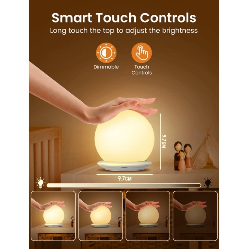 Night Light Kids, Baby Night Light with Touch Control, Warm Light, 8 RGB Colors, USB Rechargeable LED Night Light Lamp for Kids, for Bedroom,