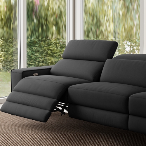 Valencia Esther Top Grain Leather Sofa, Three Seats with Right Chaise, Black