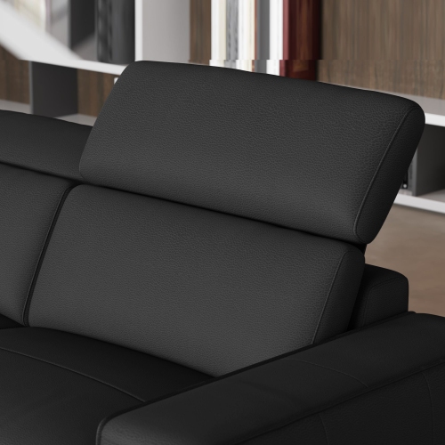 Valencia Esther Top Grain Leather Sofa, Three Seats with Right Chaise, Black