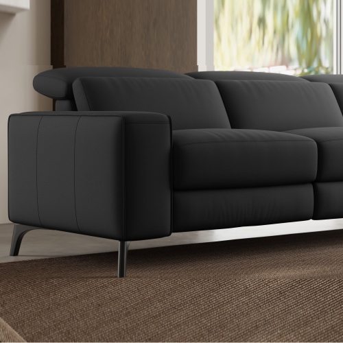 Valencia Esther Top Grain Leather Sofa, Three Seats with Right Chaise, Black