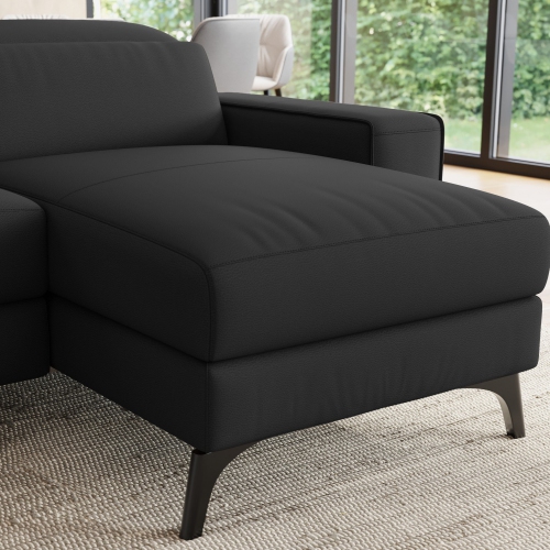 Valencia Esther Top Grain Leather Sofa, Three Seats with Right Chaise, Black