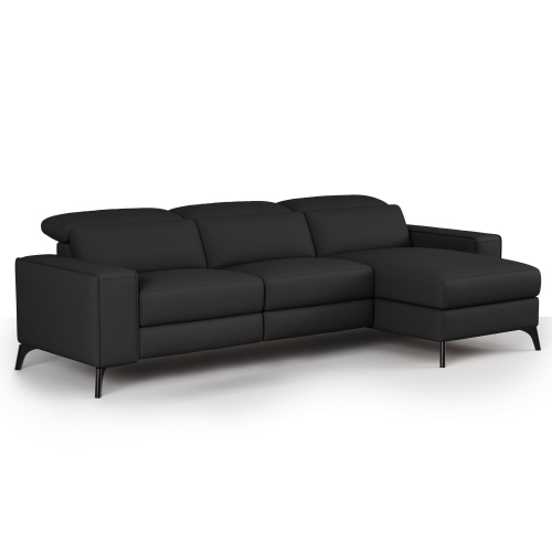 Valencia Esther Top Grain Leather Sofa, Three Seats with Right Chaise, Black
