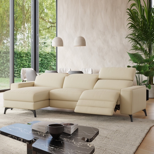 Valencia Esther Top Grain Leather Sofa, Three Seats with Left Chaise, Beige