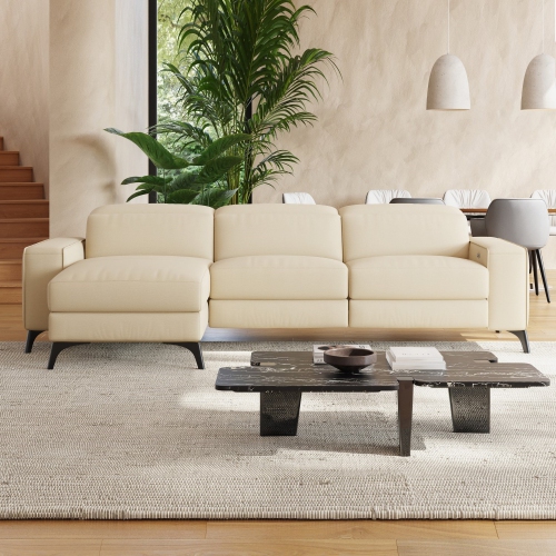 Valencia Esther Top Grain Leather Sofa, Three Seats with Left Chaise, Beige