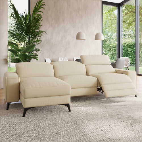 Valencia Esther Top Grain Leather Sofa, Three Seats with Left Chaise, Beige