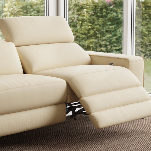 Valencia Esther Top Grain Leather Sofa, Three Seats with Left Chaise, Beige