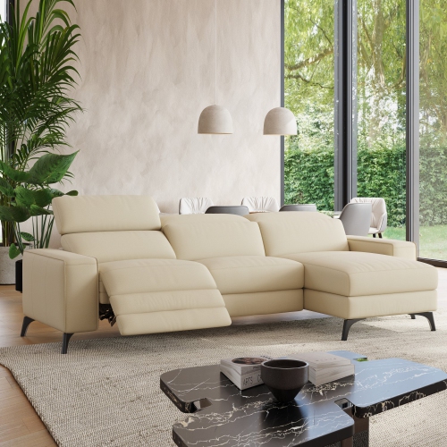 Valencia Esther Top Grain Leather Sofa, Three Seats with Right Chaise, Beige