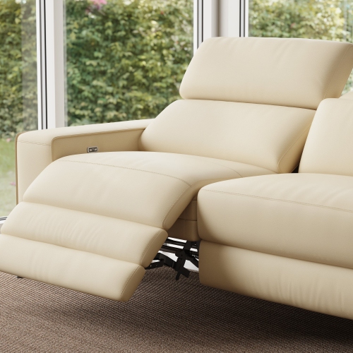 Valencia Esther Top Grain Leather Sofa, Three Seats with Right Chaise, Beige