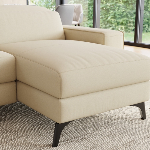 Valencia Esther Top Grain Leather Sofa, Three Seats with Right Chaise, Beige