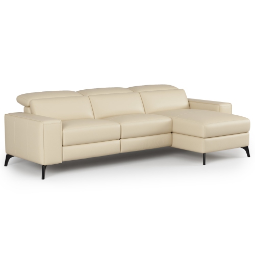 Valencia Esther Top Grain Leather Sofa, Three Seats with Right Chaise, Beige