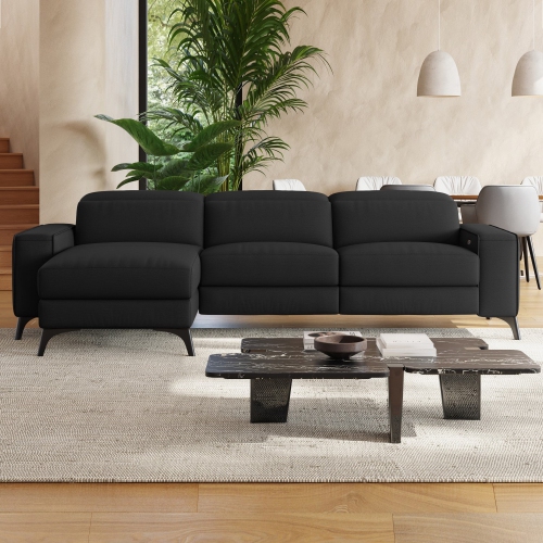 Valencia Esther Top Grain Leather Sofa, Three Seats with Left Chaise, Black