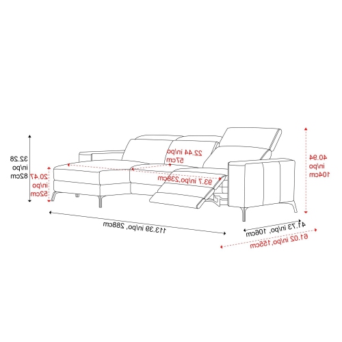 Valencia Esther Top Grain Leather Sofa, Three Seats with Left Chaise, Black