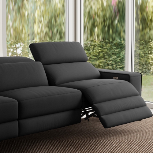 Valencia Esther Top Grain Leather Sofa, Three Seats with Left Chaise, Black