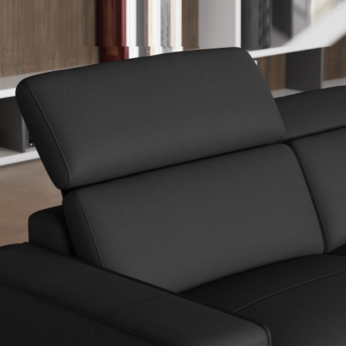 Valencia Esther Top Grain Leather Sofa, Three Seats with Left Chaise, Black